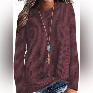 Mauve Long Sleeve Casual Twist Knot Tops